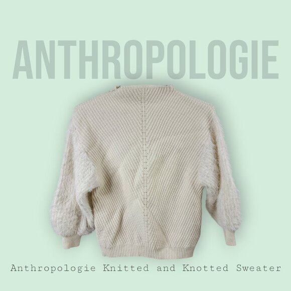 Knitted & Knotted Cream Textured Sweater | Fuzzy Sleeve Detail | Size S - Picture 1 of 9